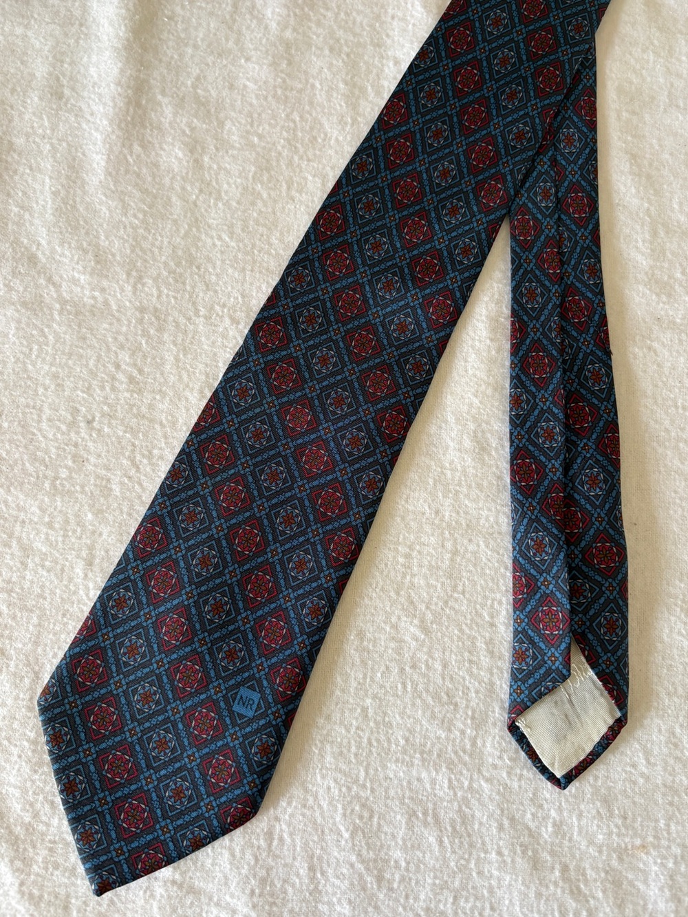 Vintage Nina Ricci Blue Red Geometric Diamond Medallion Tie Italy